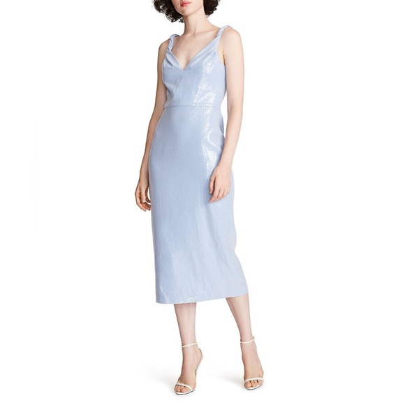 HALSTON Women's Keira Twist Strap Midi Dress in Soft Sequins Sky Blue - Picture 1 of 12